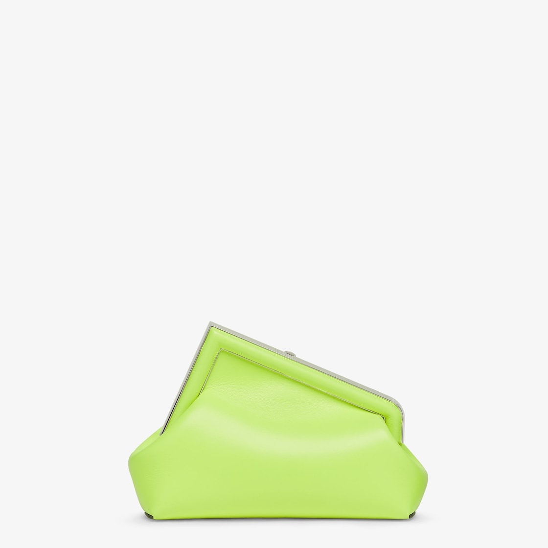 Small Fendi First bag made of soft, neon yellow nappa leather with oversized metal F clasp bound in  - 3