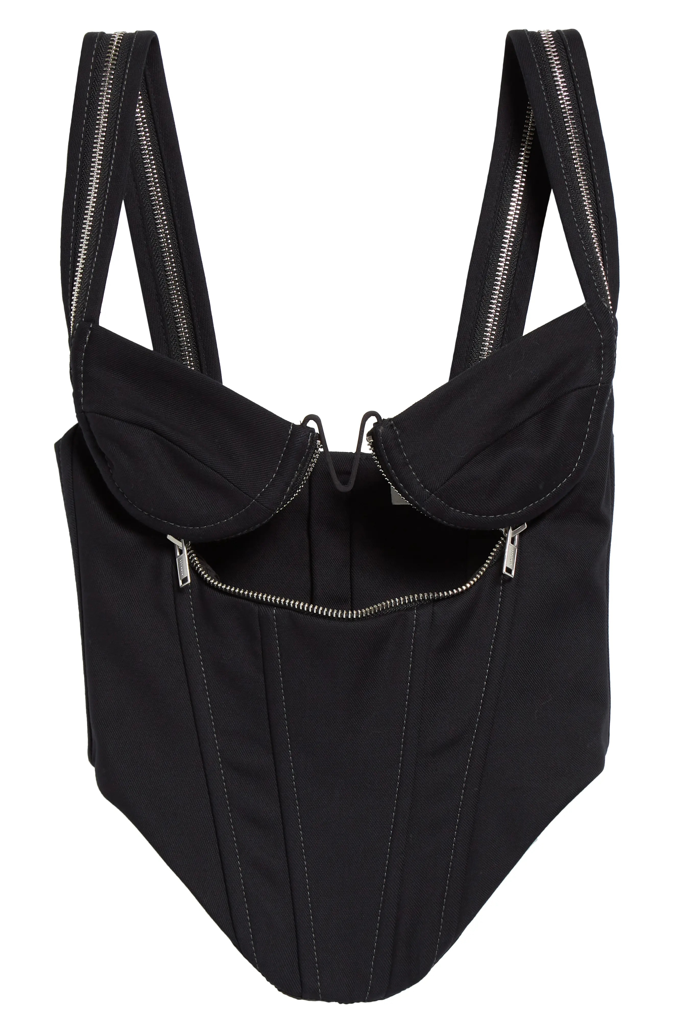 Zip Underwire Stretch Cotton Twill Corset Top - 6