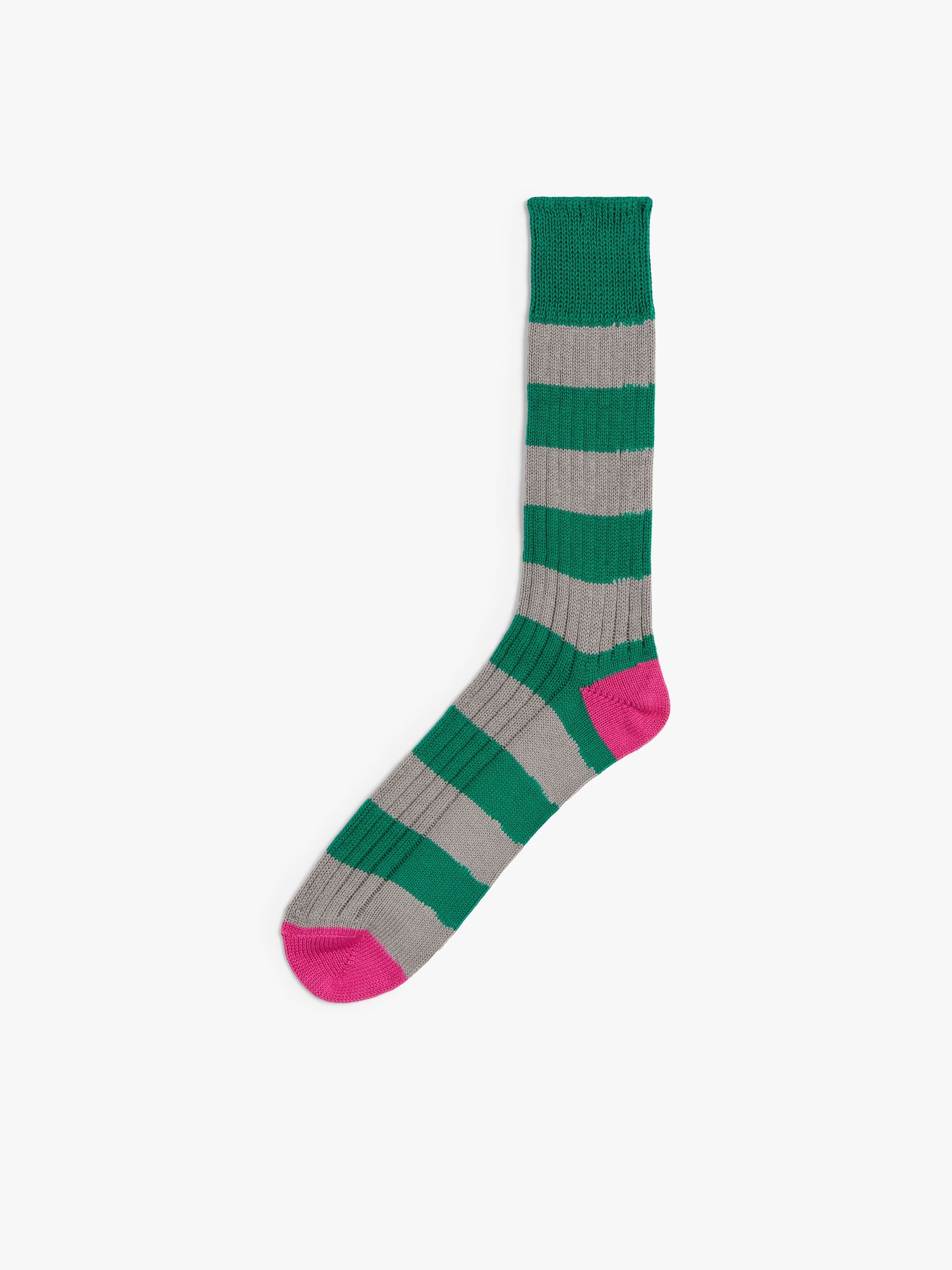 GREEN, GREY AND FUSCHIA STRIPED COTTON SOCKS - 1