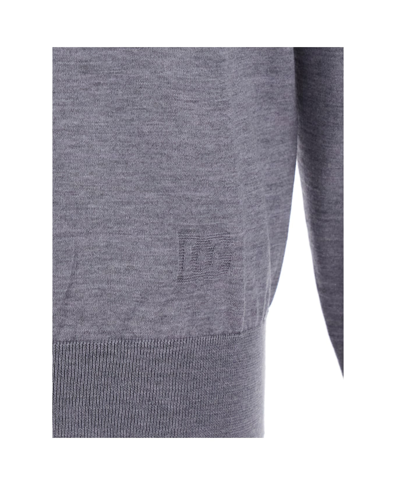 Grey Polo Shirt With Classic Collar And Tonal Logo Embroidery On The Front In Wool Man - 3