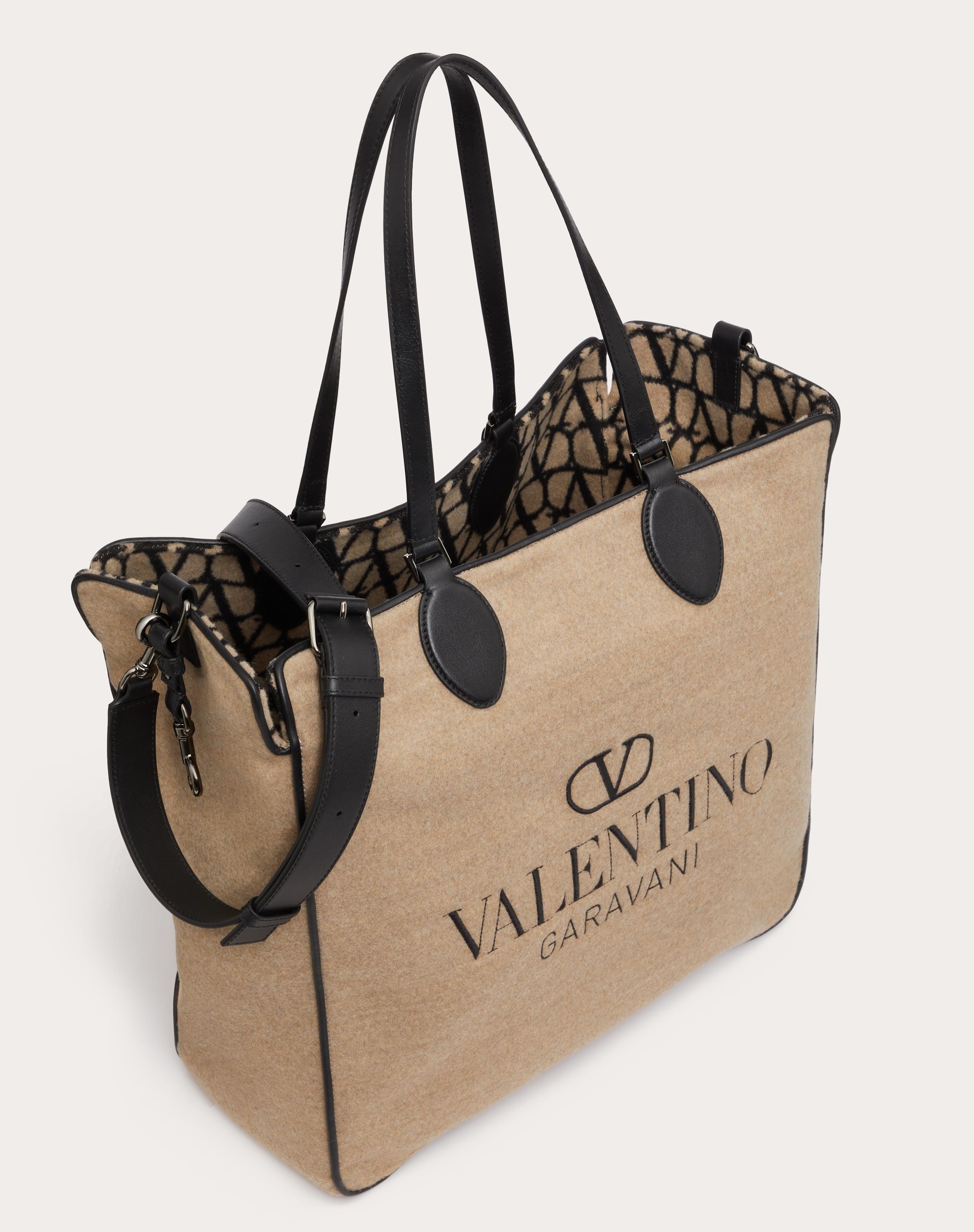 TOILE ICONOGRAPHE SHOPPING BAG IN WOOL WITH LEATHER DETAILS - 5