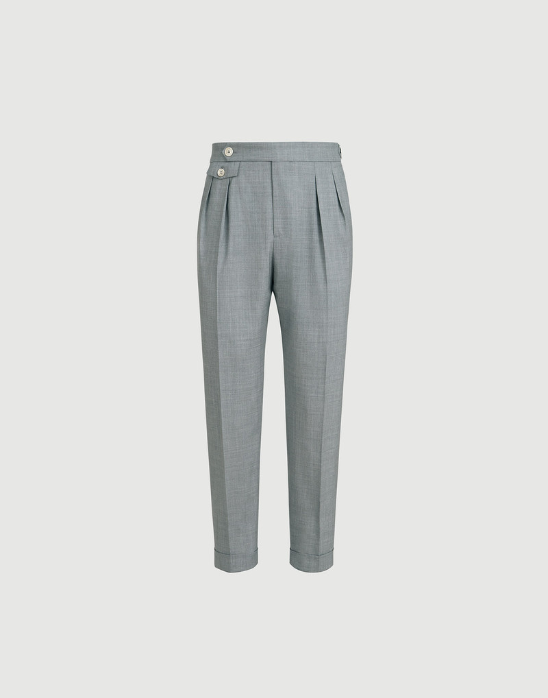 Virgin wool fresco trousers with double pleats and waist tabs 1