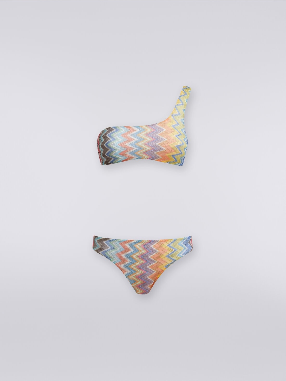 Zigzag viscose one-shoulder bikini with lurex - 1