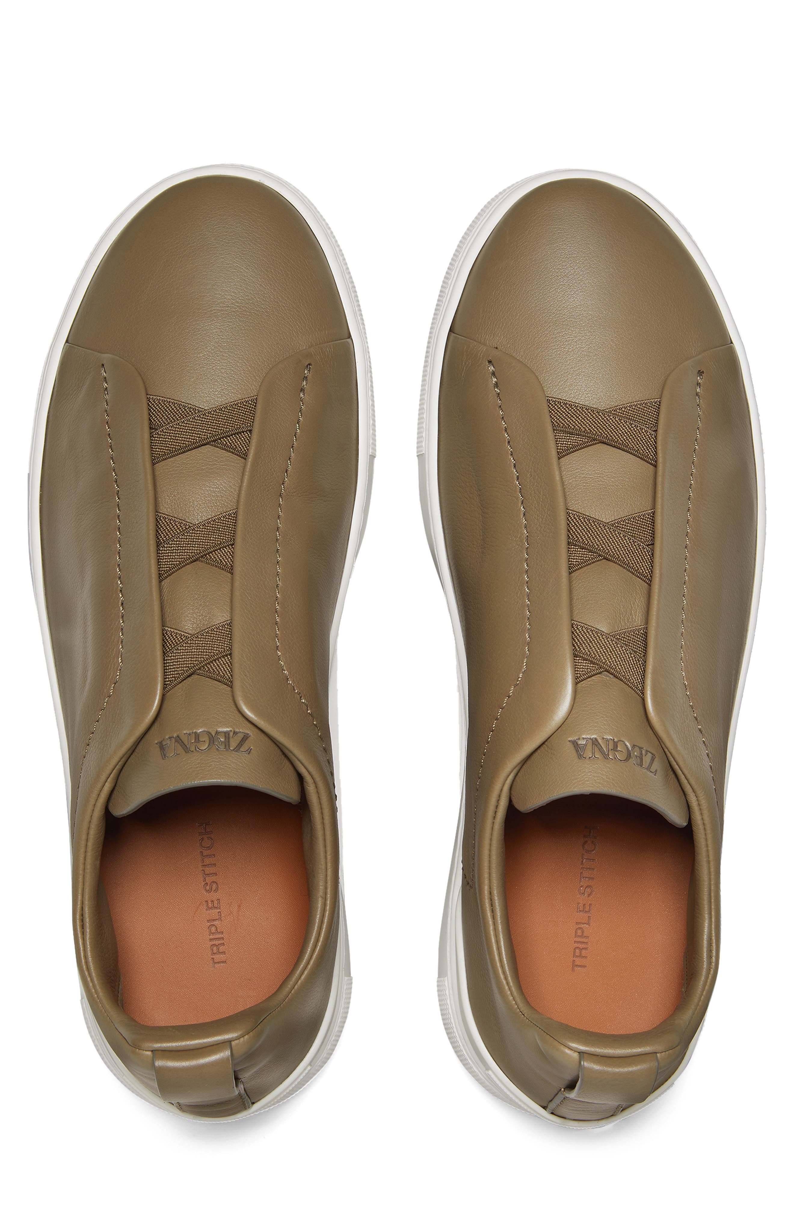 ZEGNA Triple Stitch SECONDSKIN Sneaker in Khaki at Nordstrom - 4