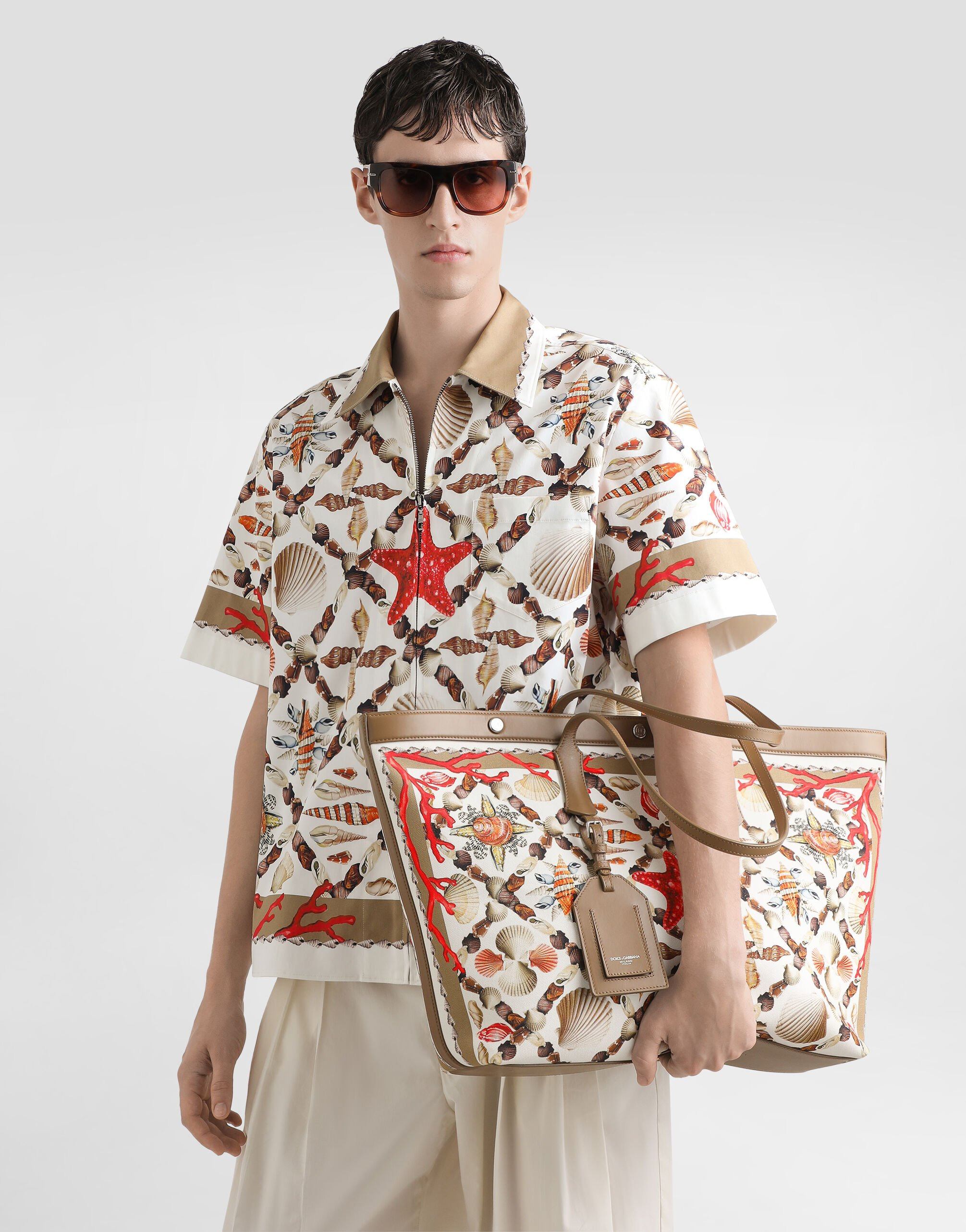 Shell-print canvas and calfskin atene shopping bag - 7