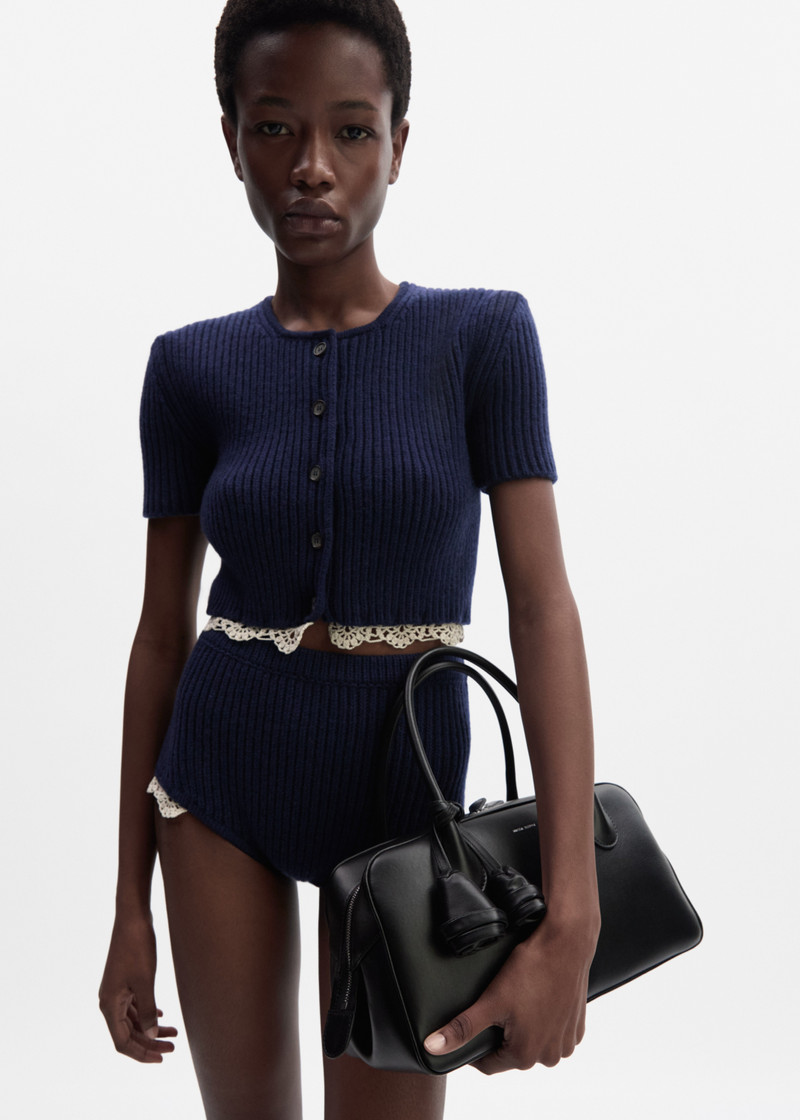 MAGDA BUTRYM Cashmere crochet-trim shorts in navy outlook