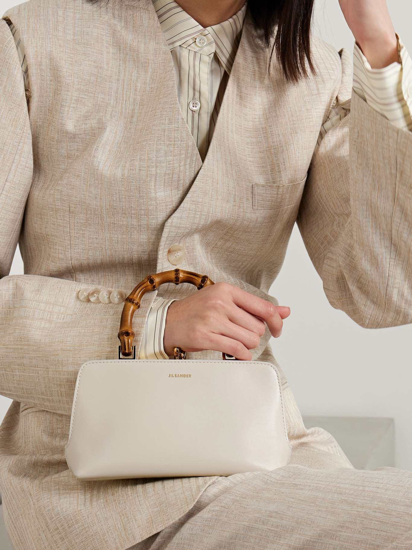 Jil Sander Goji mini bamboo-trimmed leather tote | REVERSIBLE