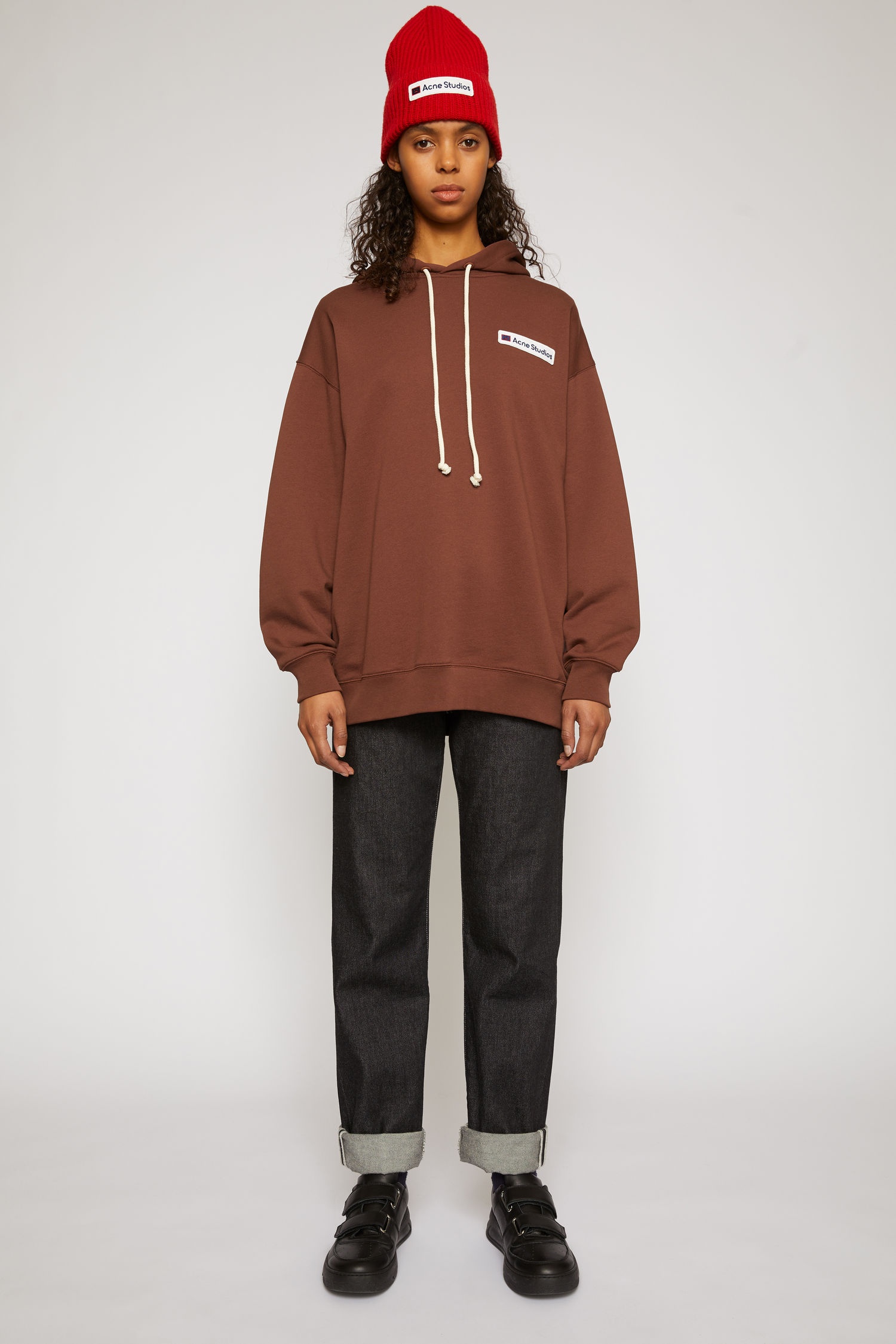 Logo patch hooded sweatshirt dark brown - 2