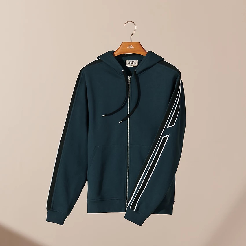 "Run H" bicolor zipped hooded sweater - 1
