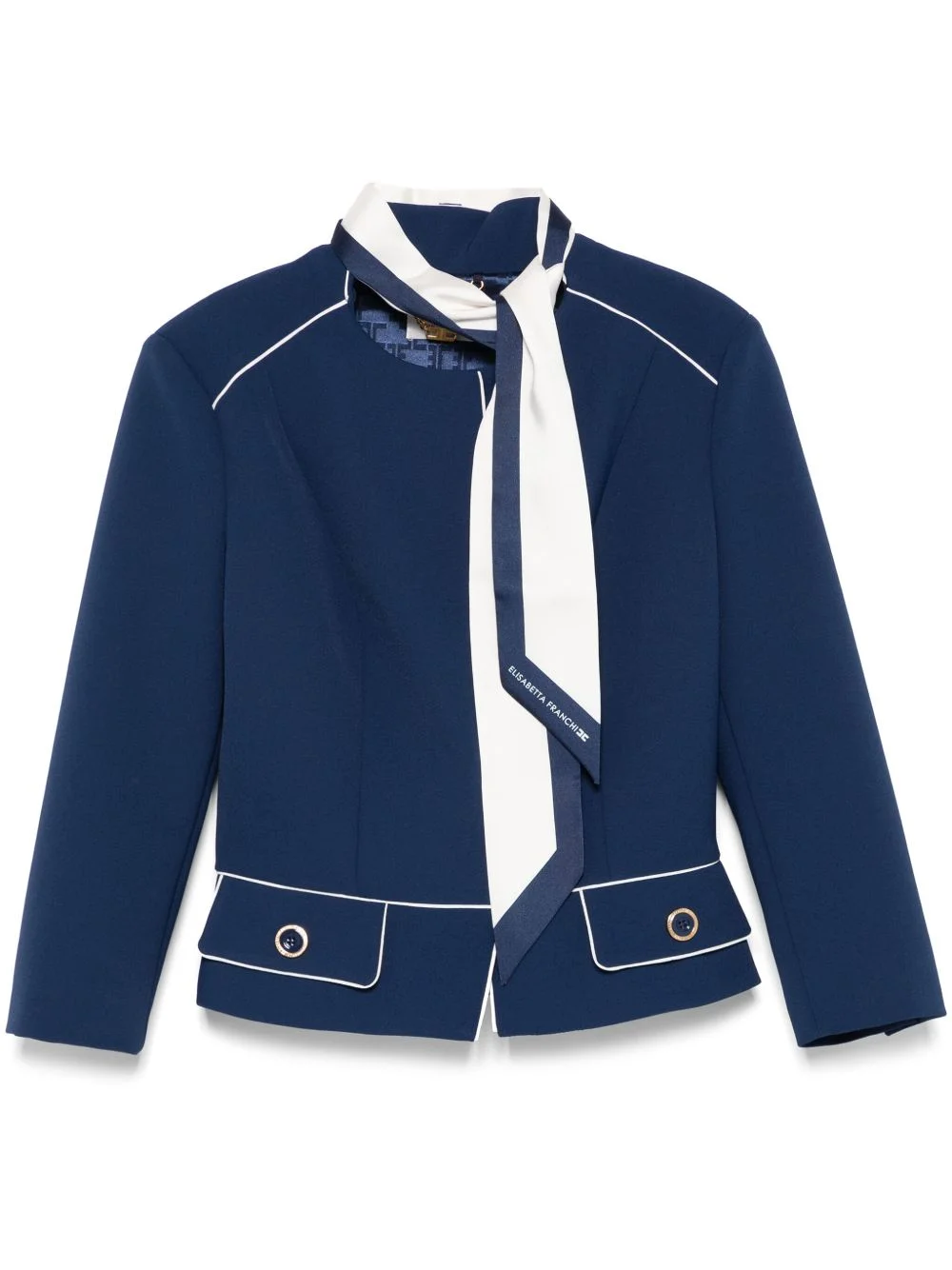 attached-scarf crepe jacket - 1