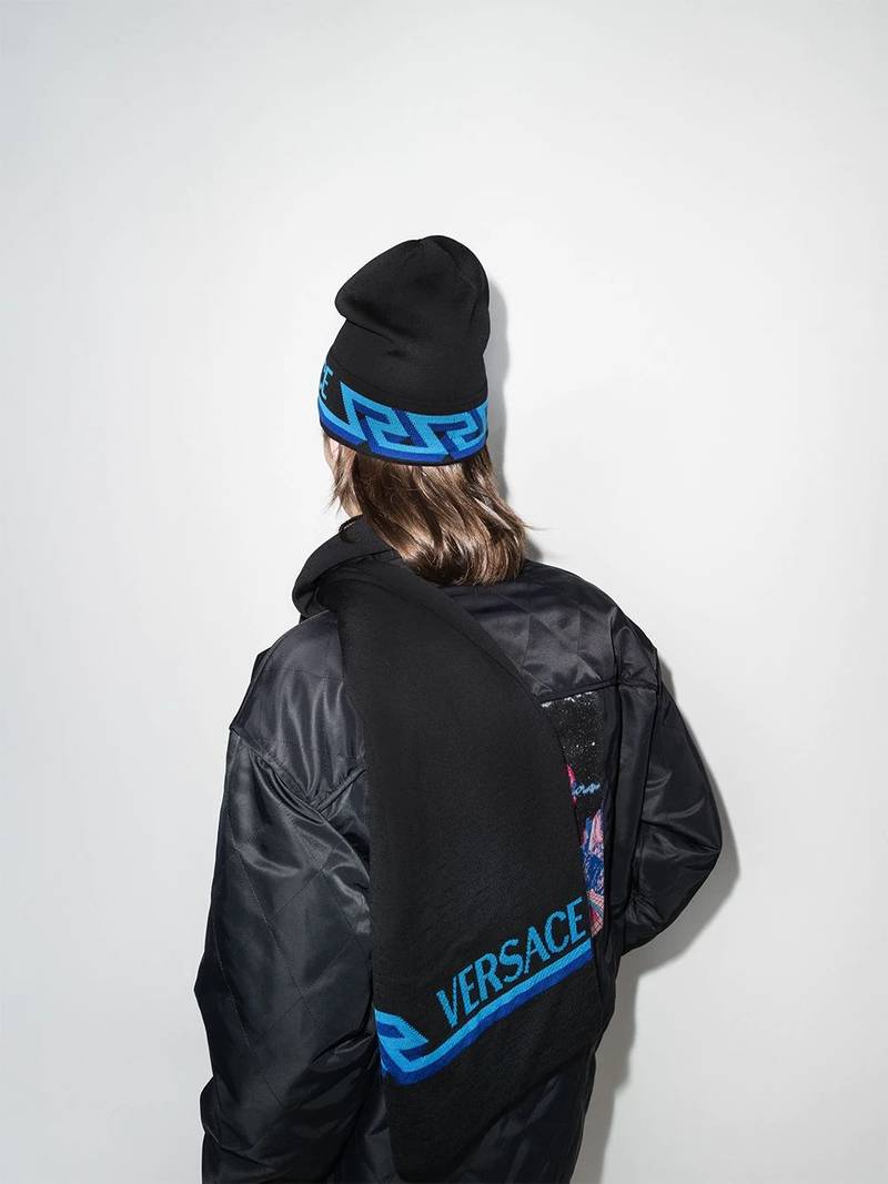 VERSACE Greca-motif knitted beanie outlook