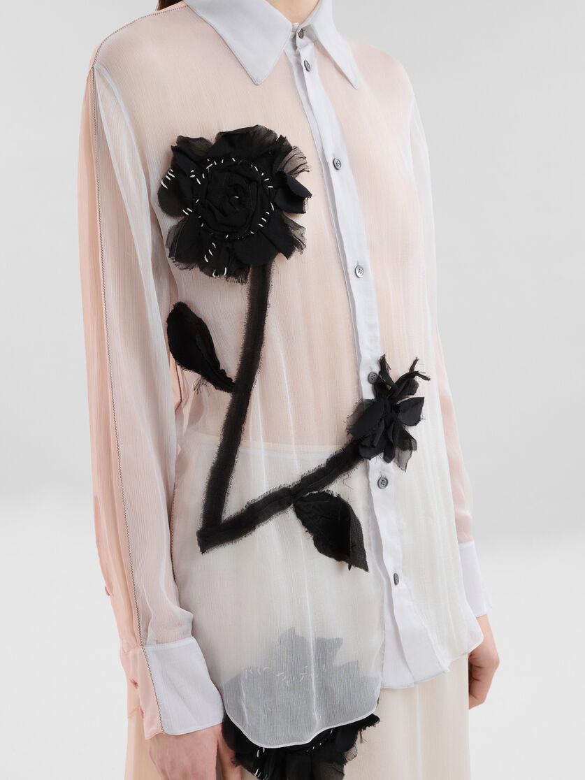 PEACH AND LIGHT BLUE CREPON SHIRT WITH FLOWER APPLIQUÉS - 4