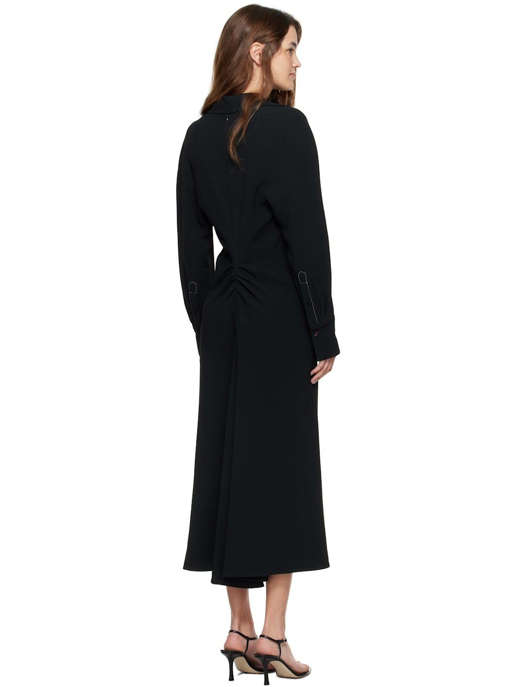 Black Long Sleeve Polo Midi Dress - 3