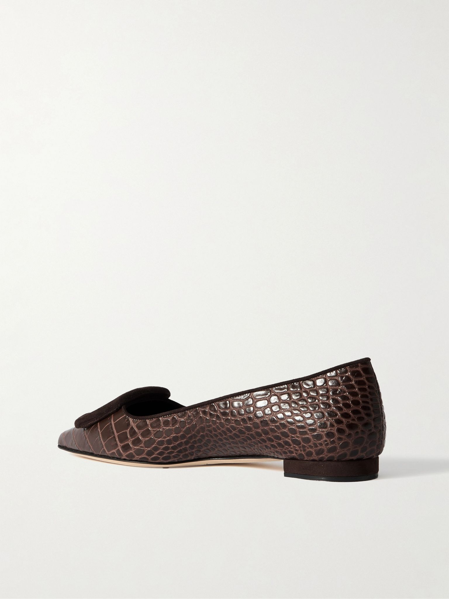 Maysale 10 buckled suede-trimmed croc-effect leather point-toe flats Brown - 3