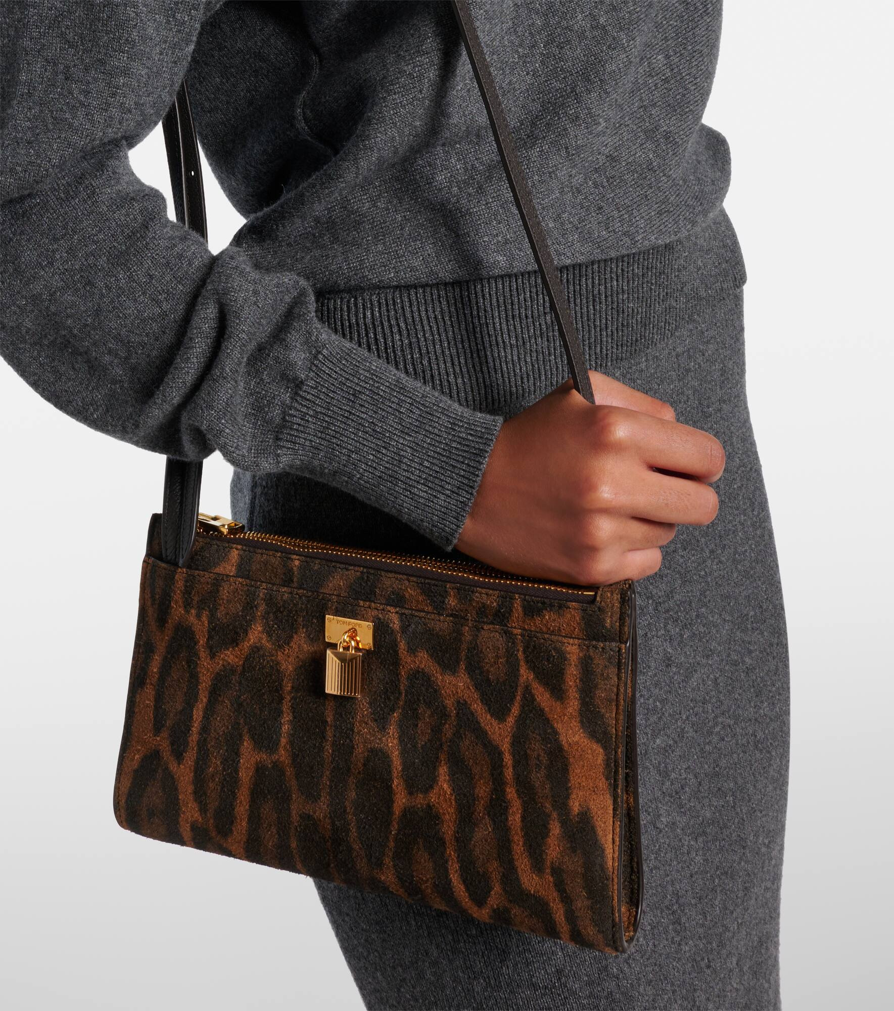 Padlock leopard-print suede crossbody bag - 2