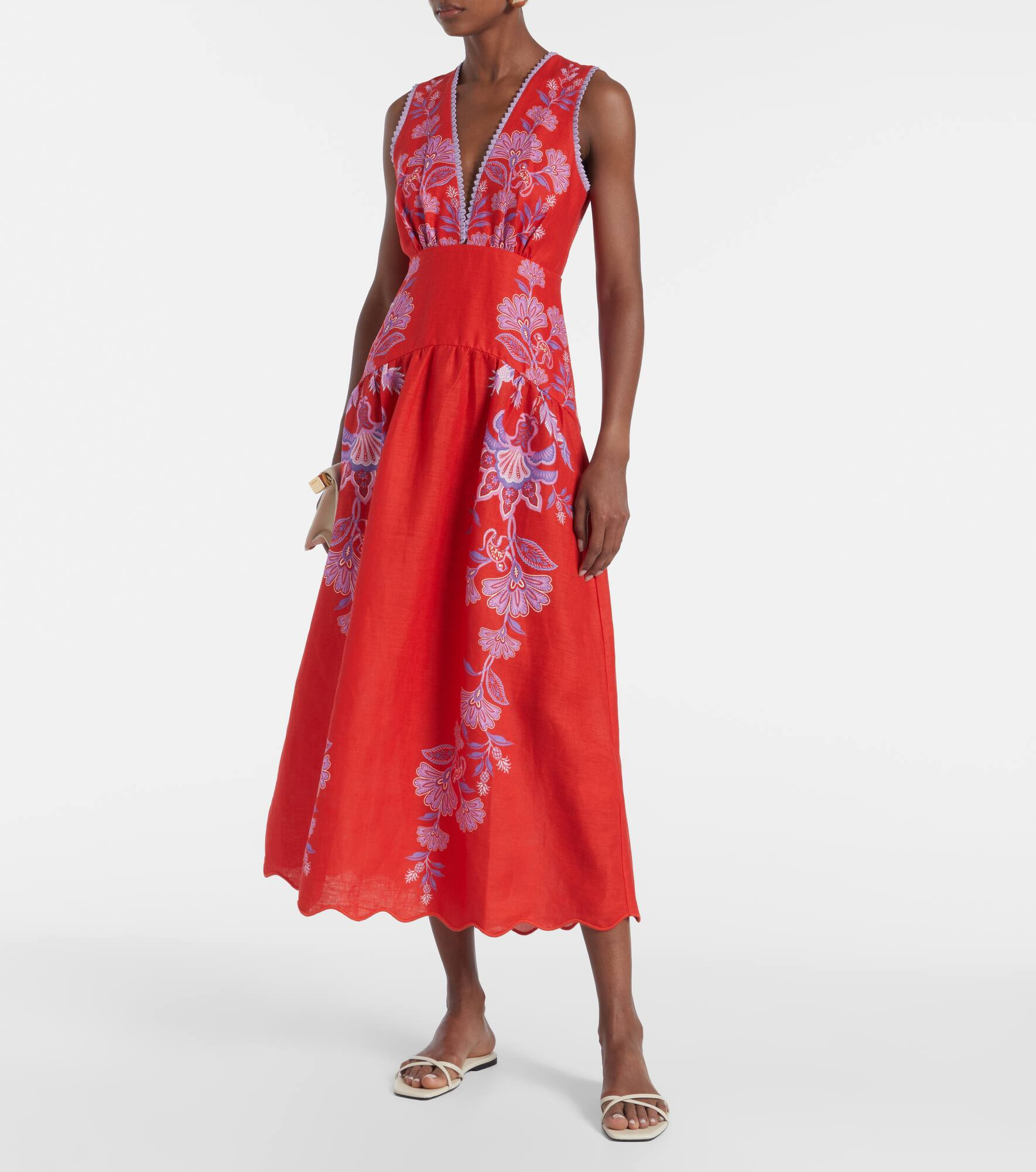 Porcelain Garden floral linen midi dress - 2