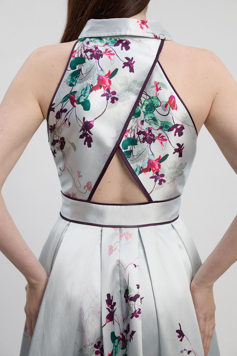 Scattered Floral Twill Collared Woven Maxi Dress 3