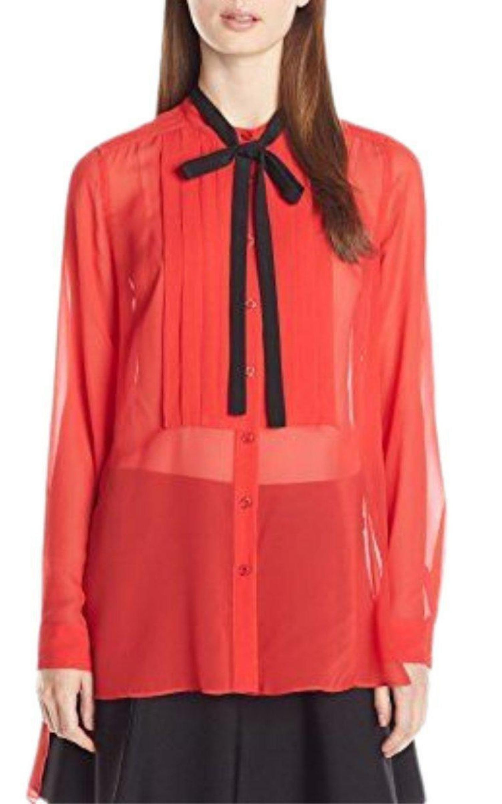 BCBGMAXAZRIA - Red Berry Kristian Pleated Button-Up Shirt - 4