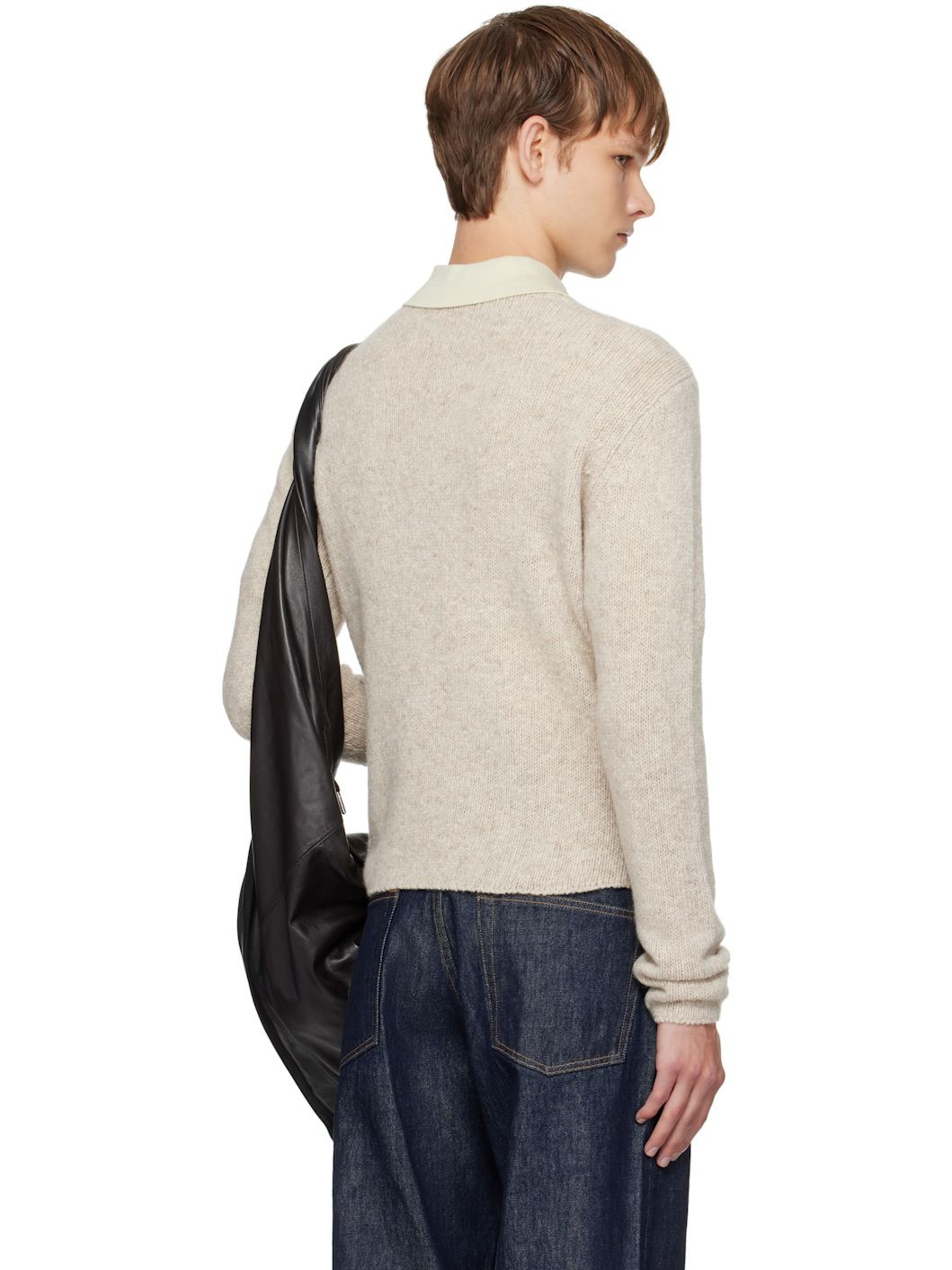 Beige Cashmere Melange Knit Sweater - 3