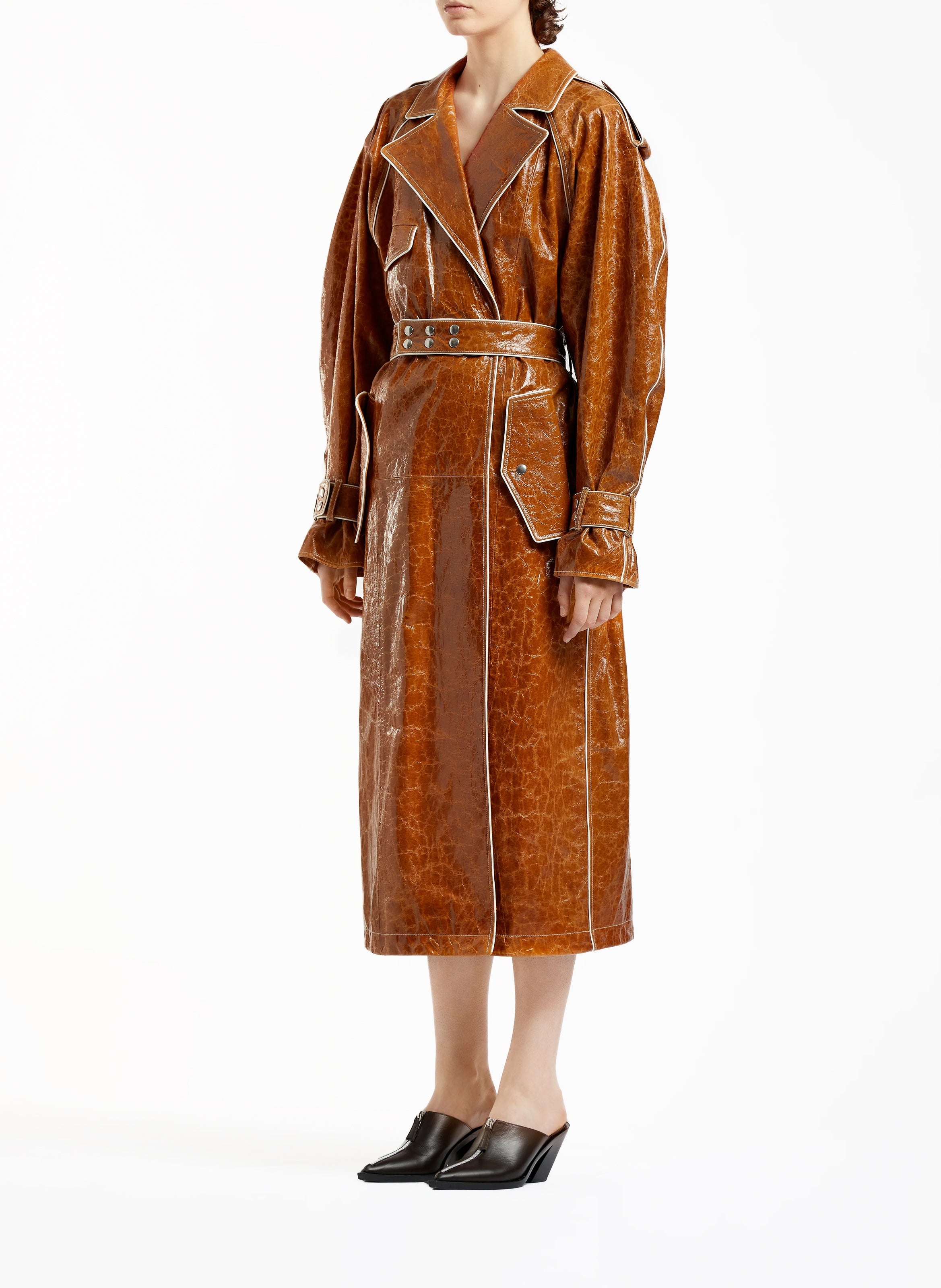 Leather Trench Coat Camel - 3
