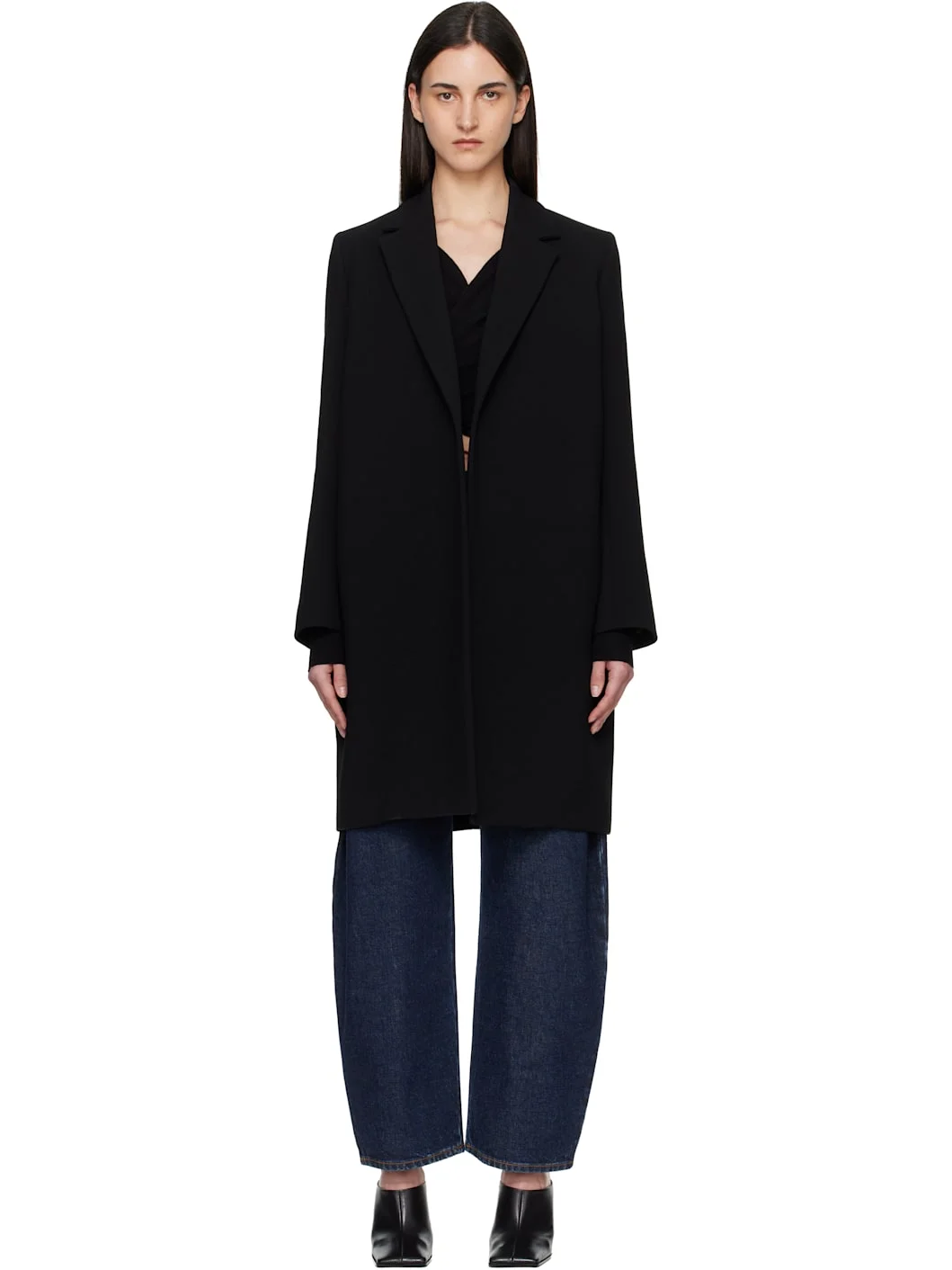 Black Crombie Wool Coat - 1