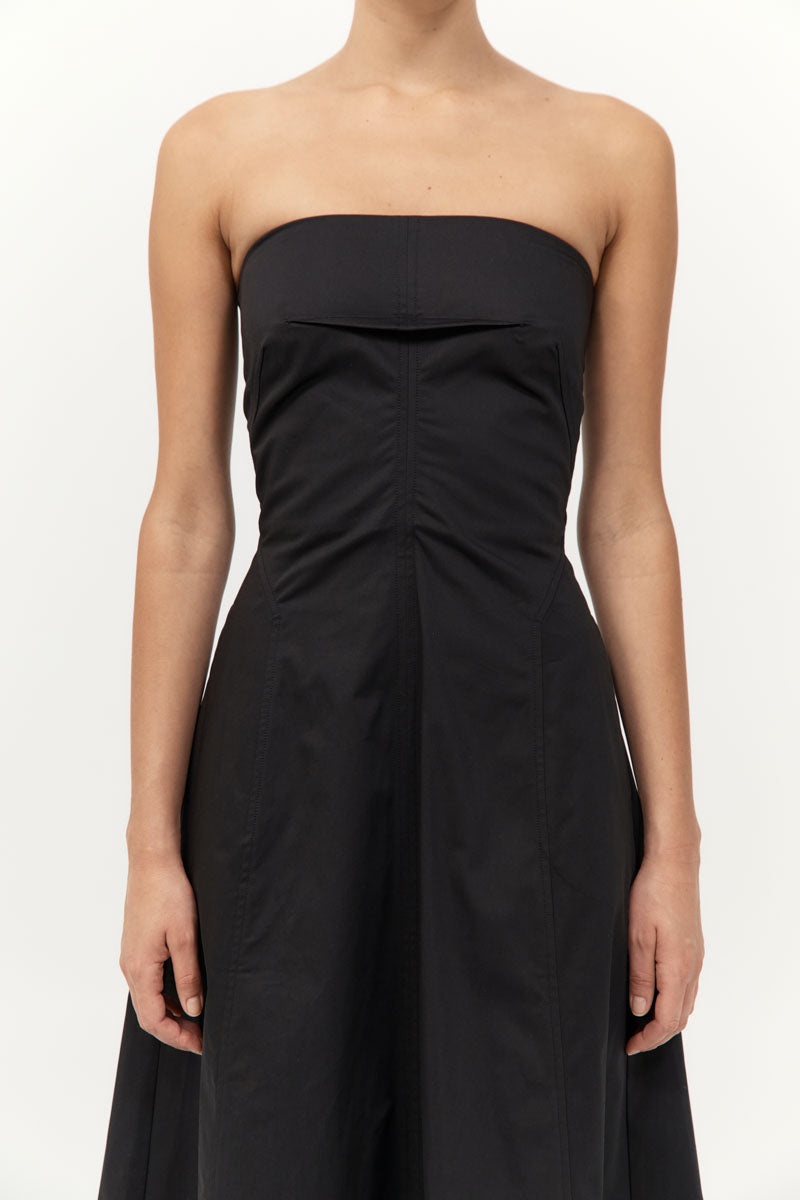 Sculpted Cotton Strapless Dress - Black - 3