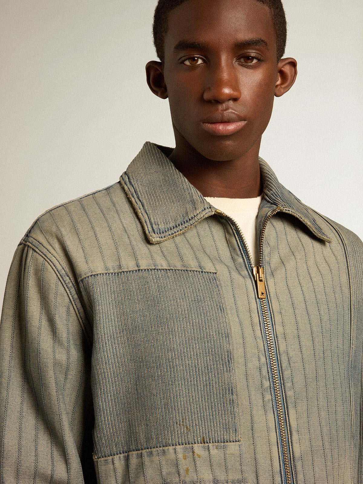 Men’s denim jacket with stripes and patches on the front - 5