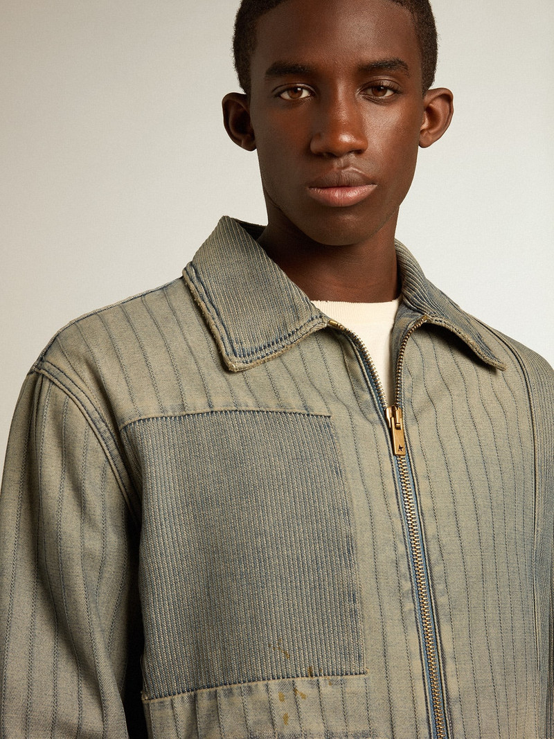 Men’s denim jacket with stripes and patches on the front 5