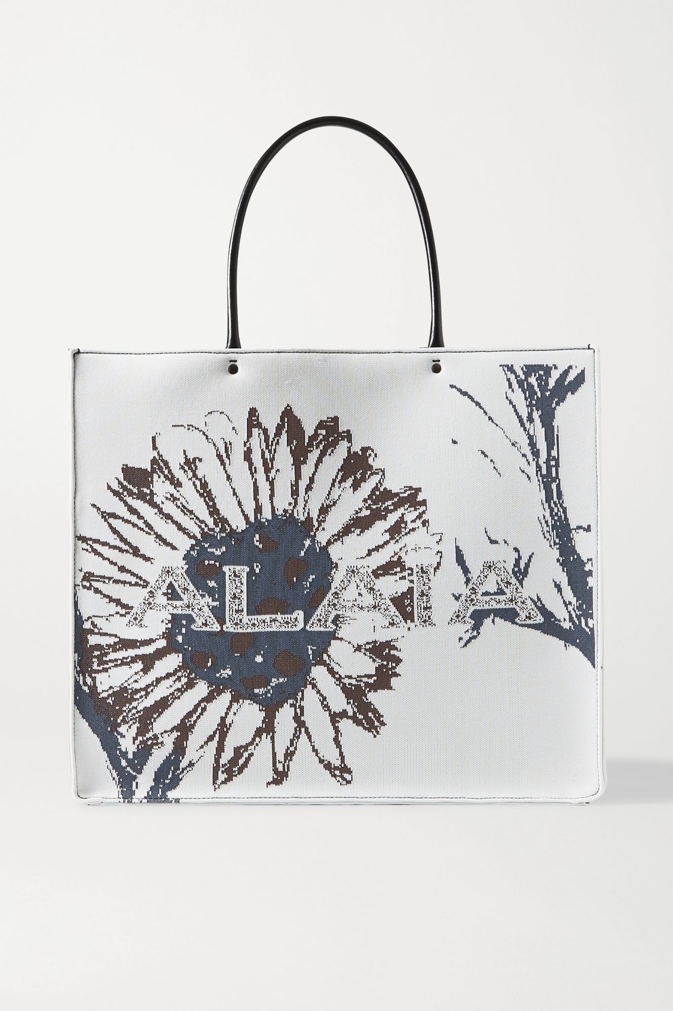 Leather-trimmed jacquard tote - 1