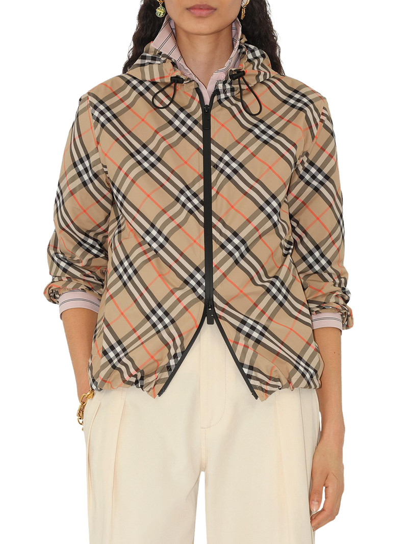 Women's Check Hooded Jacket - Sand Ip Check 3