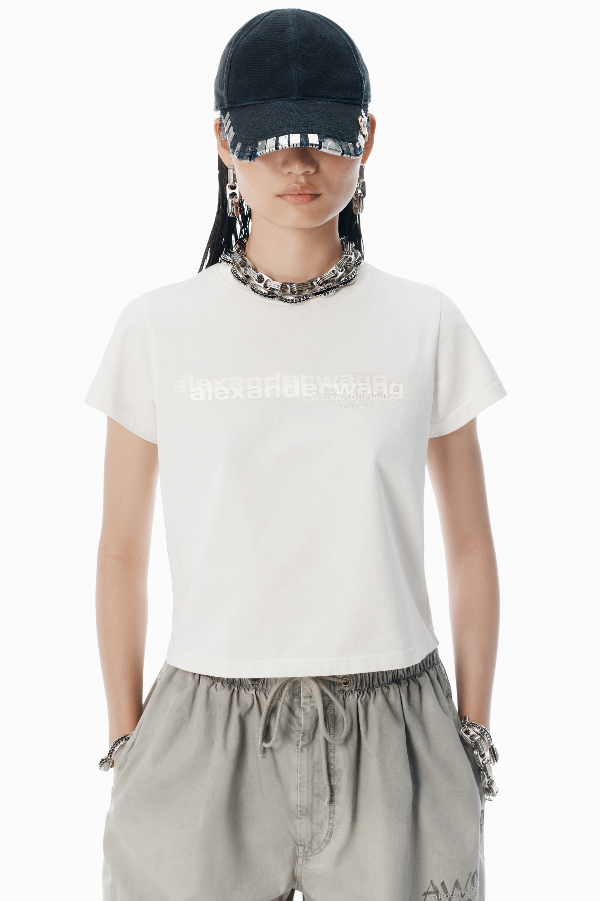 White Cotton Shrunken Logo Tee - 3