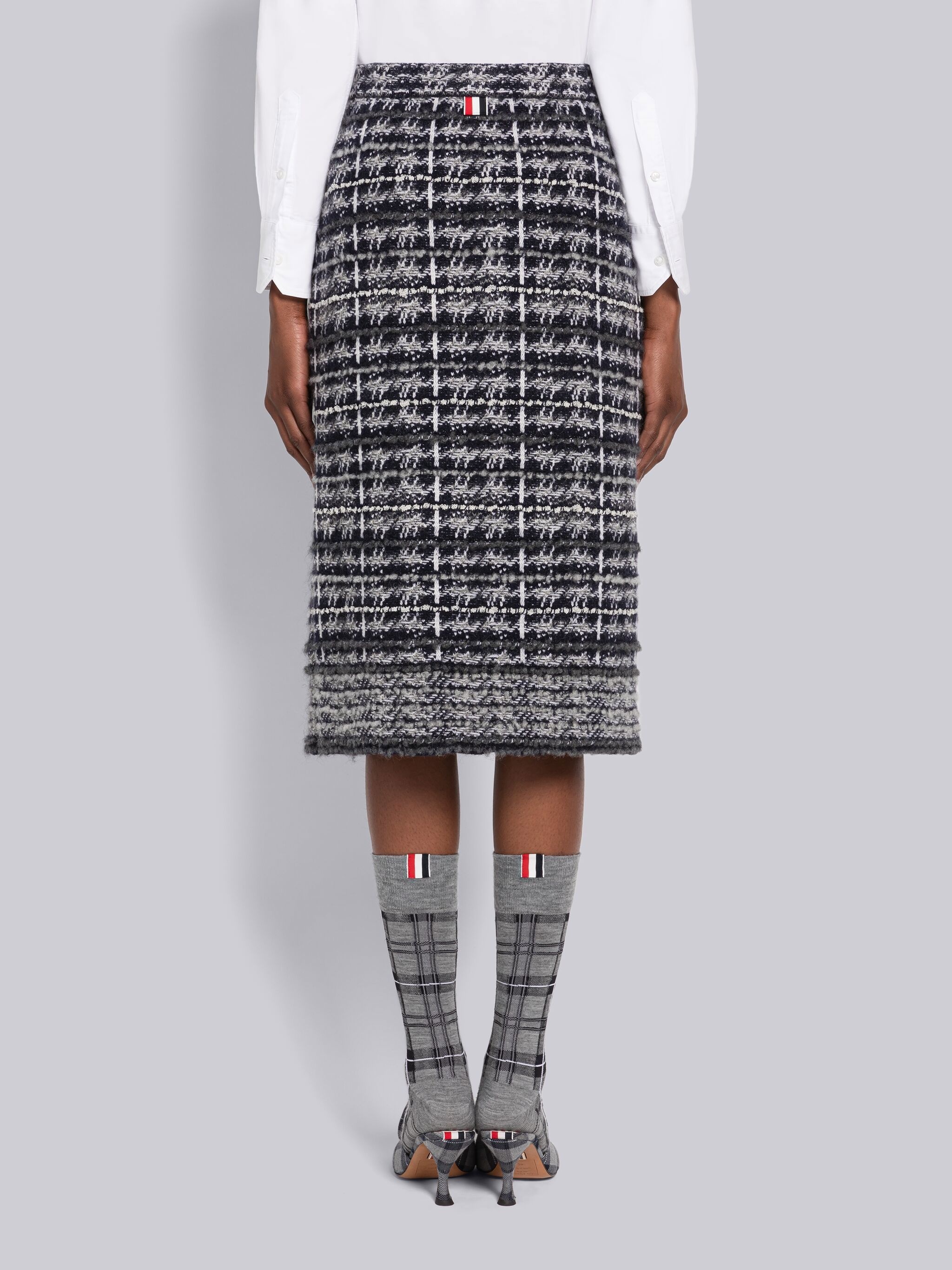 Check Tweed Knee Length Cardigan Skirt - 3