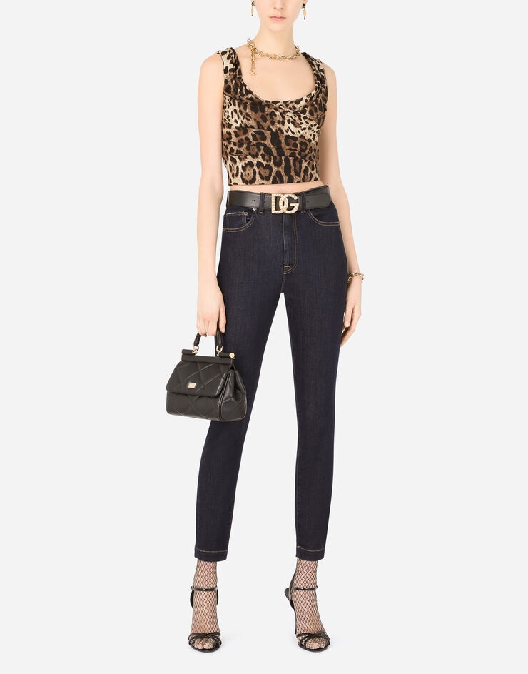 Leopard-print charmeuse top with draping - 6