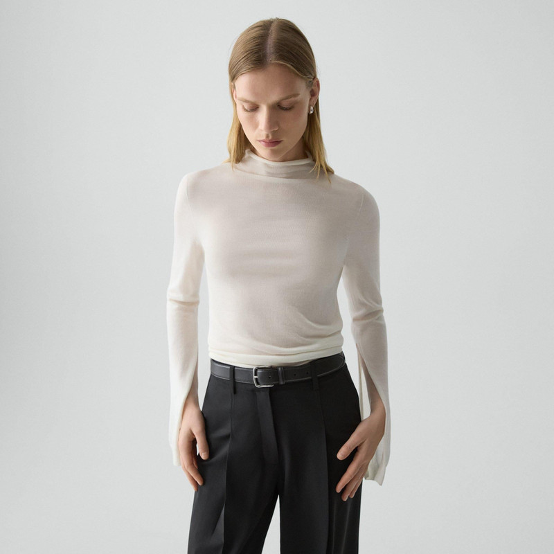 Slit Sleeve Turtleneck Sweater in Wool-Viscose 2