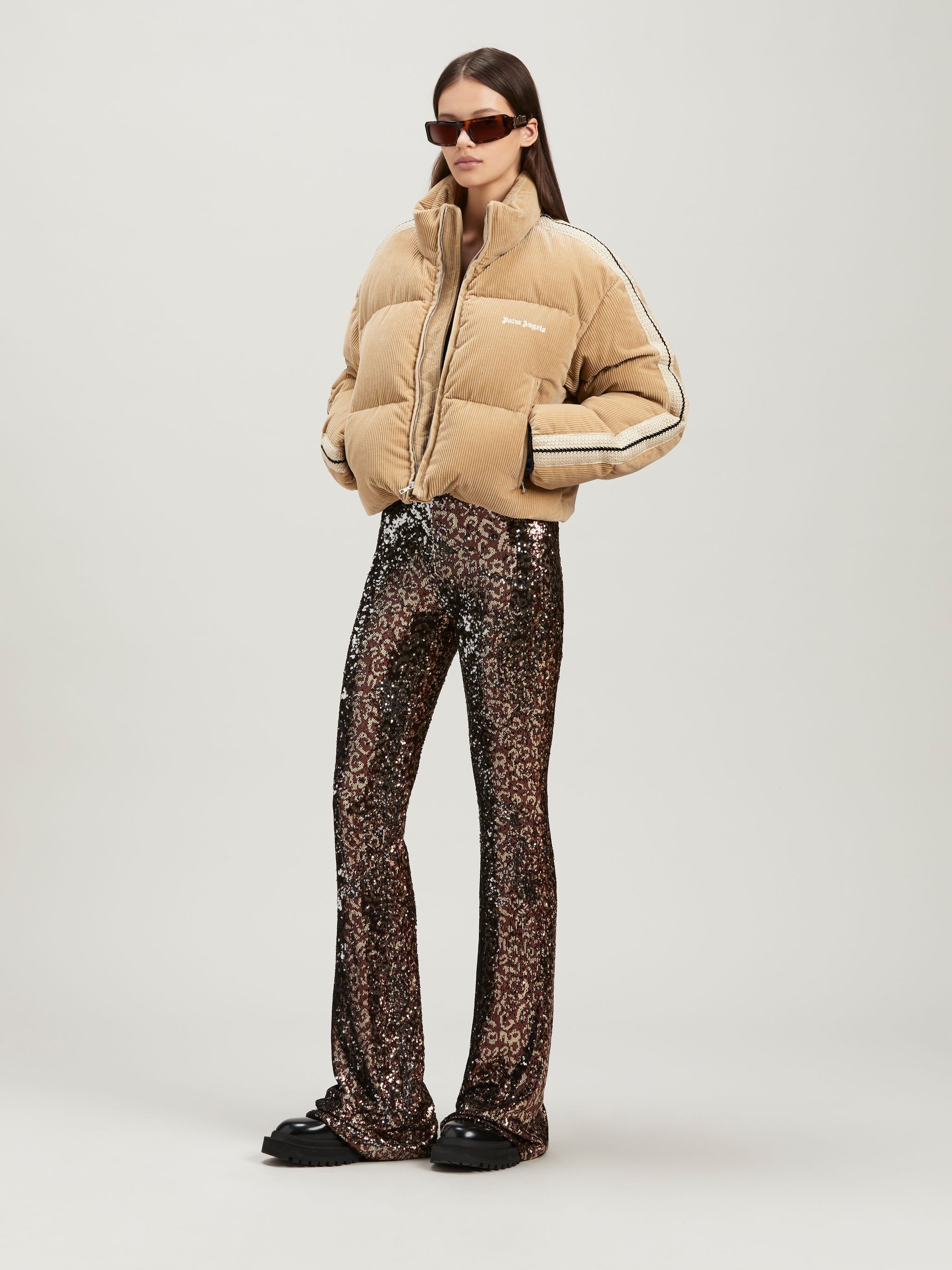 Logo Tape Sequins Flare Pants - 2