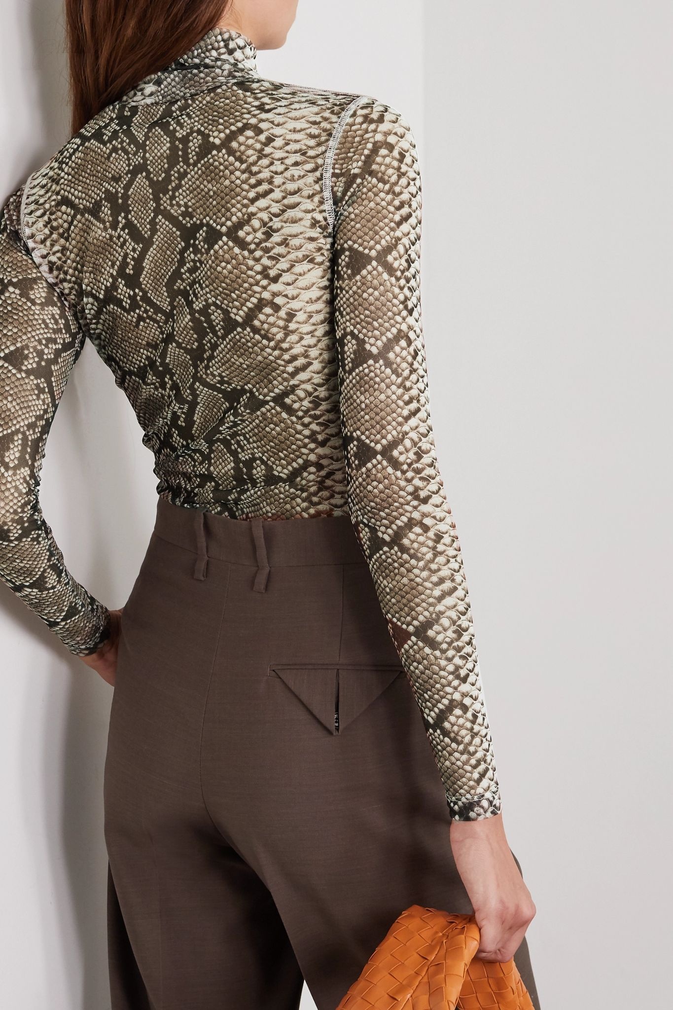 Snake-print stretch-tulle turtleneck top - 3