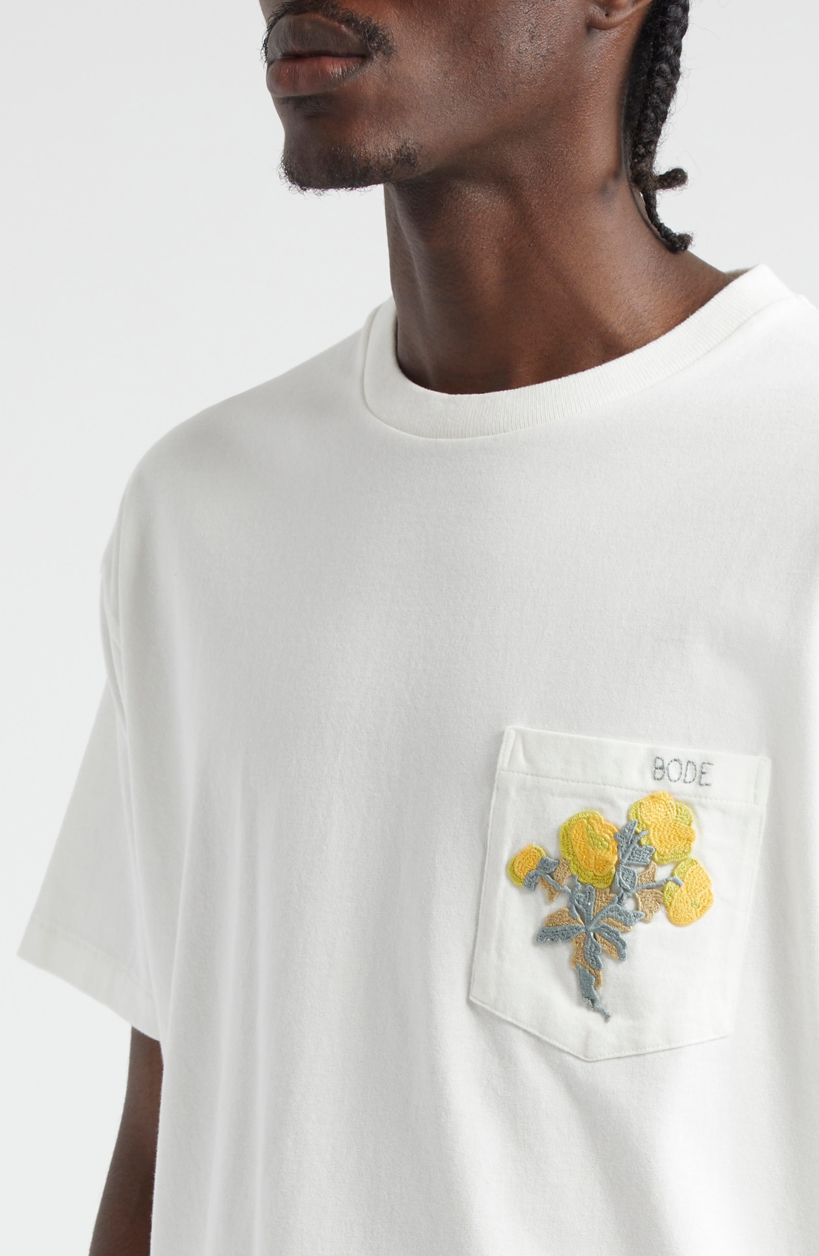 Embroidered Bouquet Cotton Pocket T-Shirt - 4