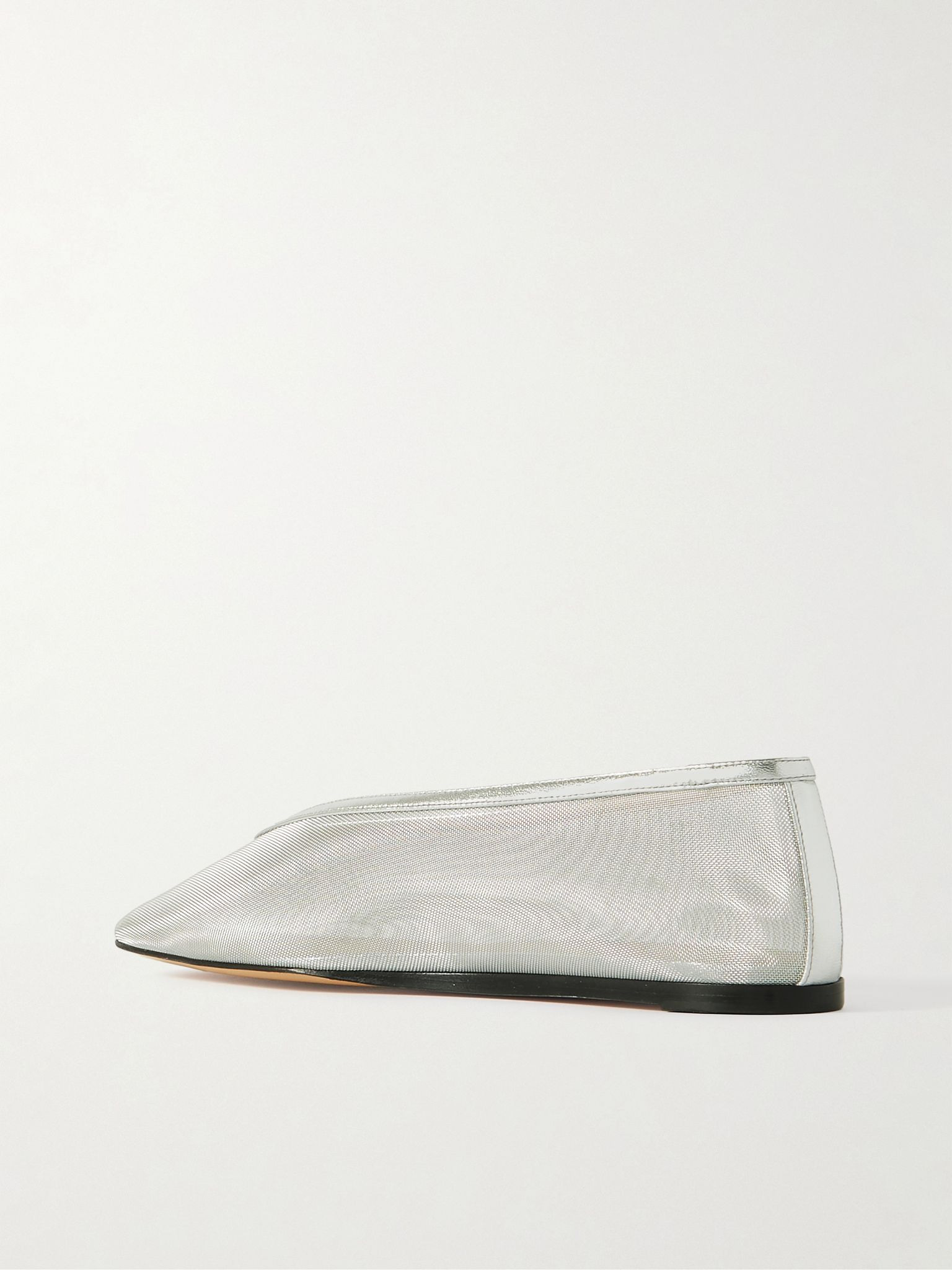 Luna metallic leather-trimmed mesh ballet flats Silver - 3