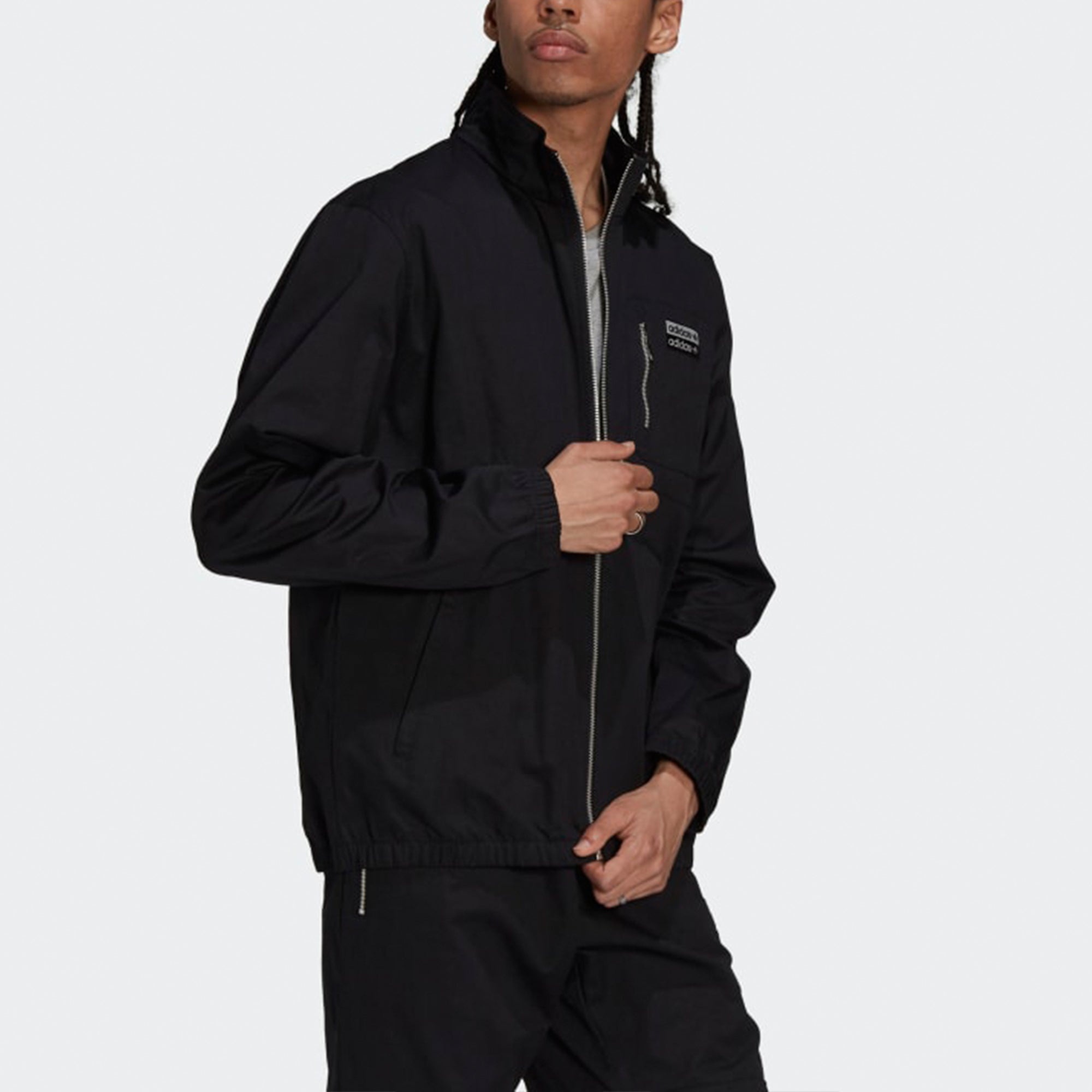 adidas originals R.y.v. Cotton Twill Double Label Training Sports Stand Collar Logo Jacket Black H11 - 4