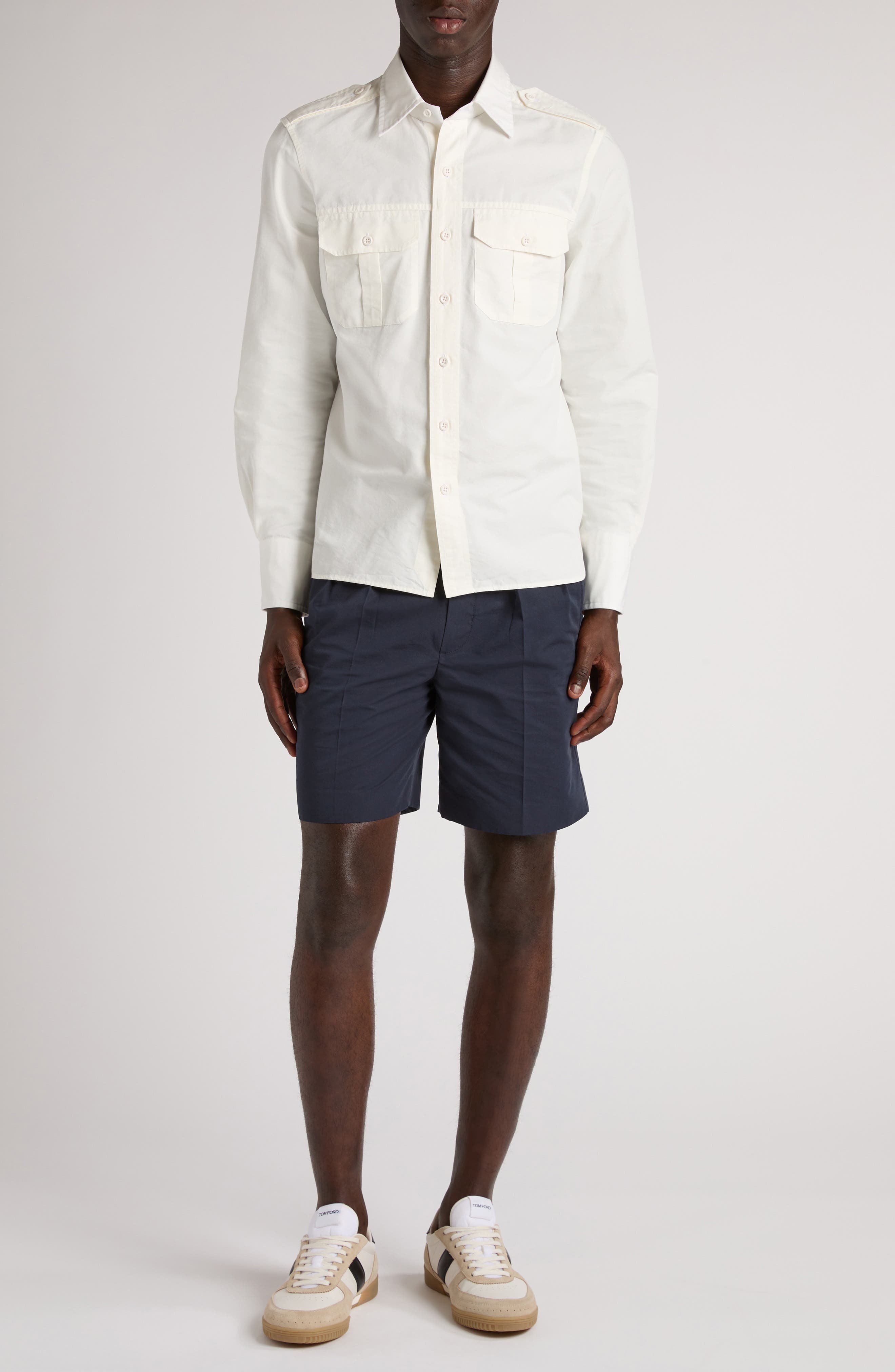 TOM FORD Fluid Pleated Cotton & Silk Poplin Shorts in Hb825 Navy at Nordstrom - 2