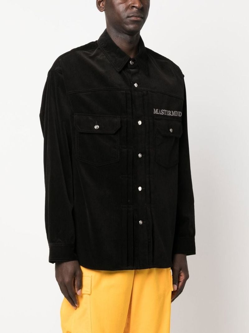 logo-print velvet shirt jacket - 3