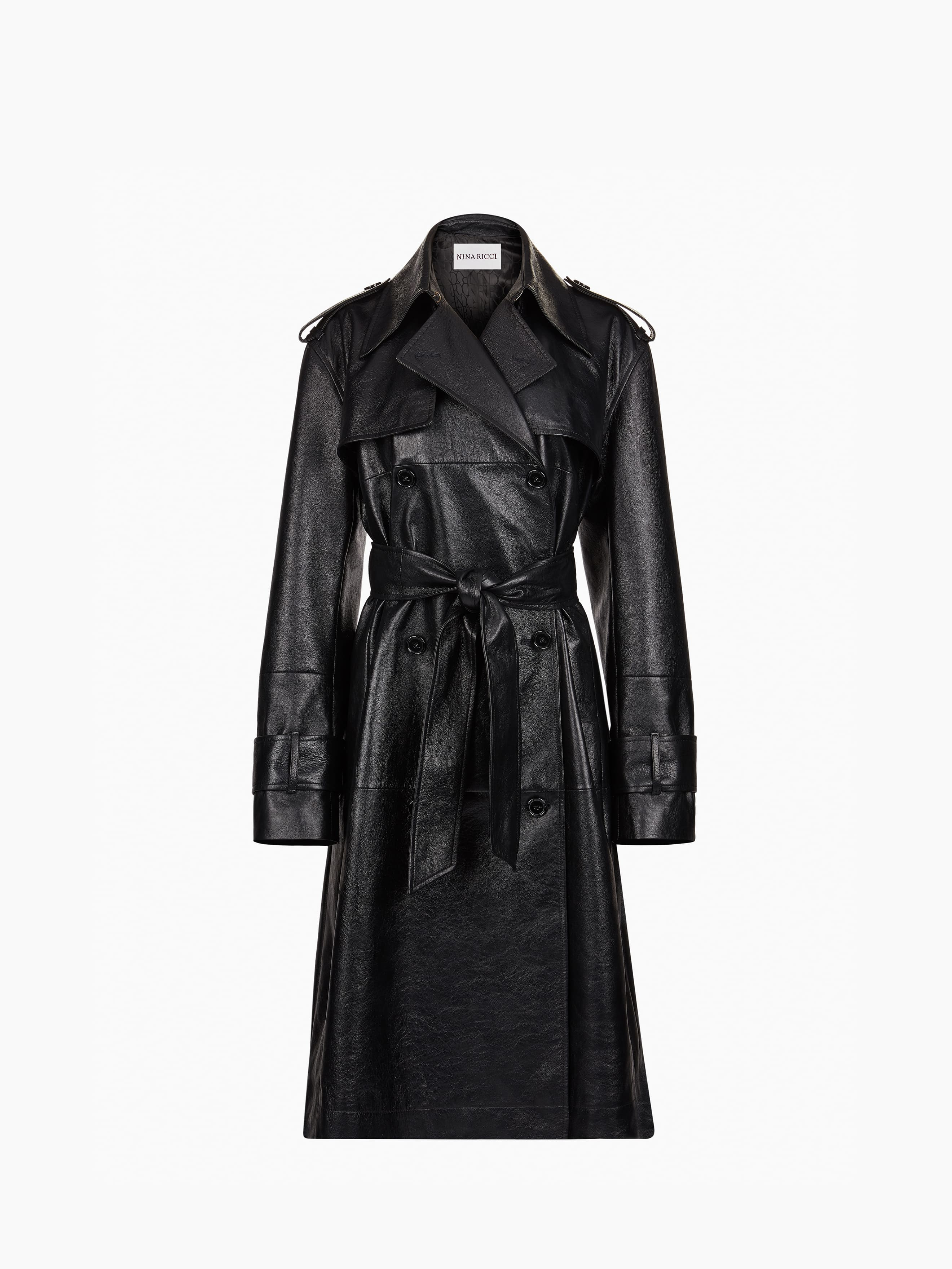 Belted Crinkled Leather Trench - 5