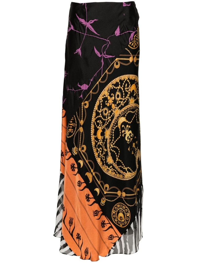Regenerated Scarves mix-print midi skirt 1