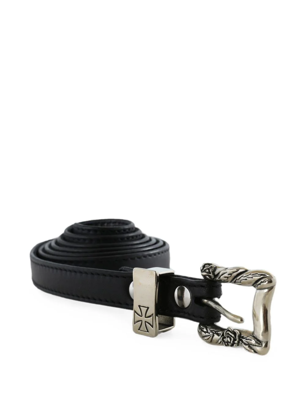 carved-buckle leather belt - 1