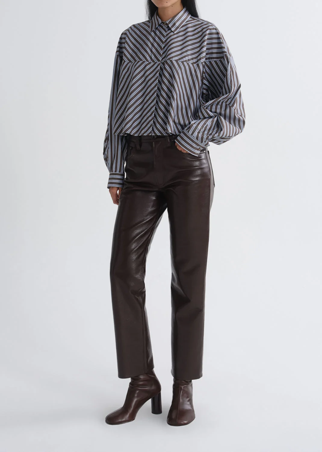 AGNES SHIRT IN MEYER STRIPE WHITE/CHOCOLATE - 1
