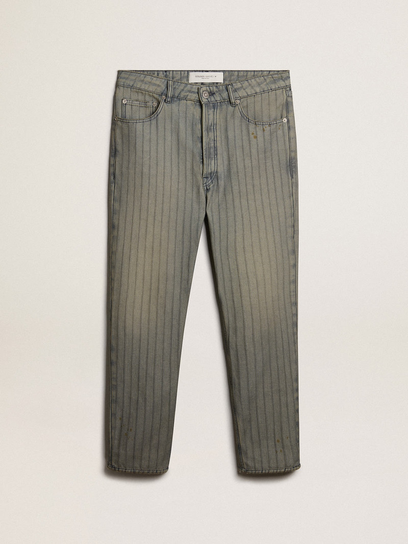 Men's gray pants in striped denim 1