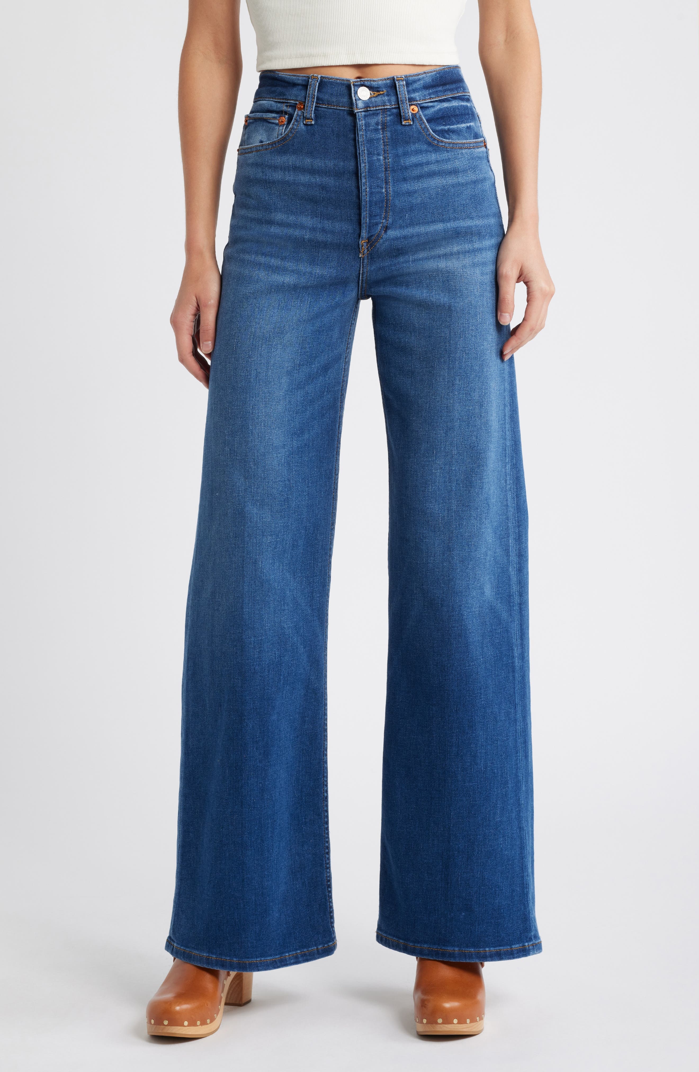 Re/Done '70s Twisted Seam High Waist Wide Leg Jeans in Monterey Fade at Nordstrom - 1