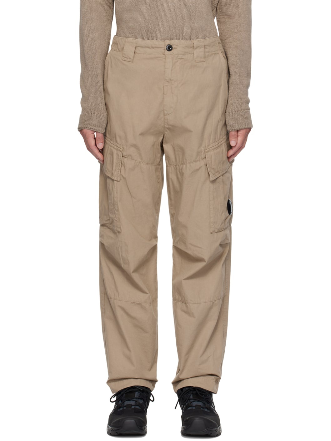 Beige Garment-Dyed Cargo Pants - 1