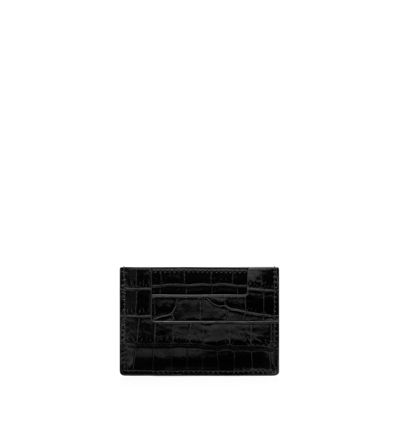 TOM FORD SHINY STAMPED CROCODILE LEATHER CLASSIC TF CARD HOLDER outlook