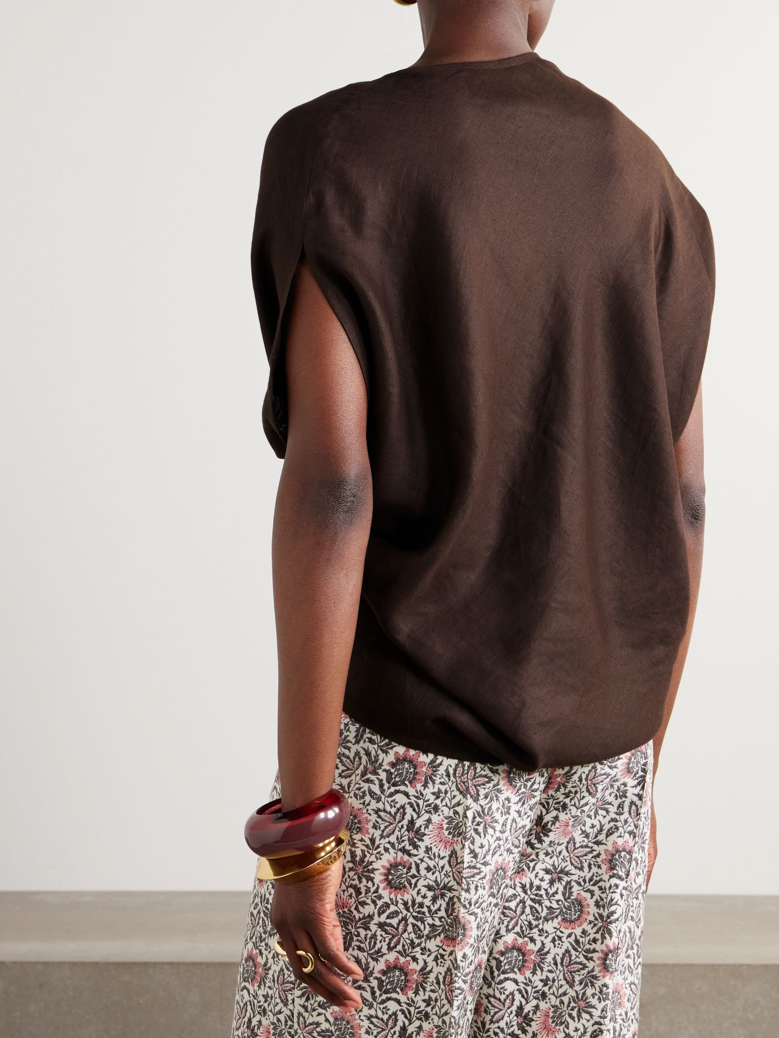 Gaia asymmetric linen blouse Brown - 4